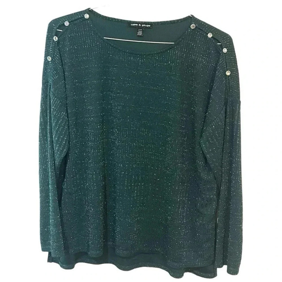 Cable & Gauge size L EUC lightweight green sweater with sparkle and buttons - Picture 8 of 11